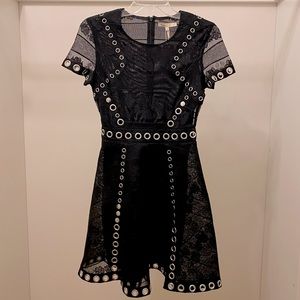 maje metal eyelet and lace dress - black with silver accents